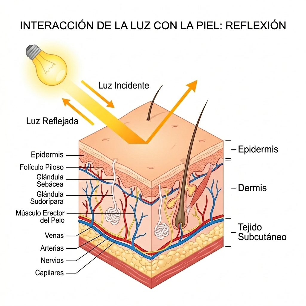 Interacción de la luz con la piel y capilares faciales